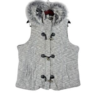 Maurices Gray Space Dye Quilted Puffer Vest Faux Fur Hood Toggle Front Womens 2